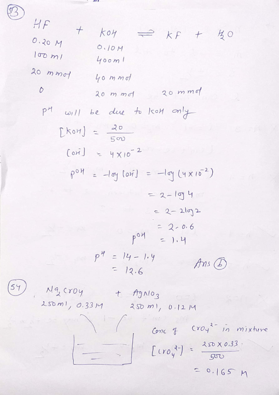 HF 0.20M - KF t tho t koy 0,10m 4oom! 100ml 20 mmol 40 mmol 20 mmol 20mmol ph will be due to kon only 20 [kon] = 500 Cori] =