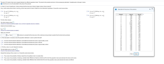 The price of 30 random foods were compared between two different superstore chains. The prices for the products are shown in