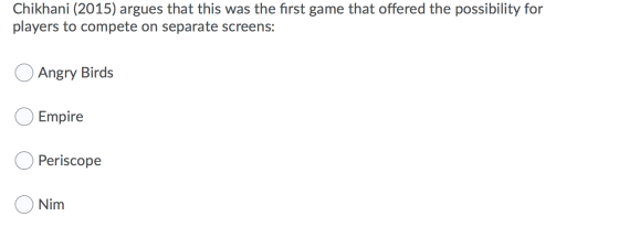 Chikhani (2015) argues that this was the first game that offered the possibility for players to compete on separate screens: