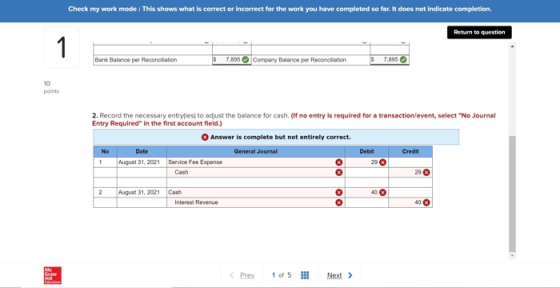 Check my work mode: This shows what is correct or incorrect for the work you have completed so far. It does not indicate comp