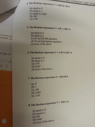 The Boolean expression V = (AB. AB is equal to 0