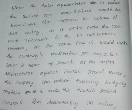 value ulhen the dollan appxeciates in thr Bouttsh can maacuer soud be bene Ated fom increase in volume of ean Selling, as it woud make the Can more apforbacle for the Us con sumers Howeverat e Sarno. timeit Same tme it ucaldl make Pound, as the cdelan adlopt citency hedging , s realizathon per cas a bit he compary lowen in terms appueciakes aganst tsh Pound. He he Compony can strategy to maka-the Rutish Paind Constant edia h