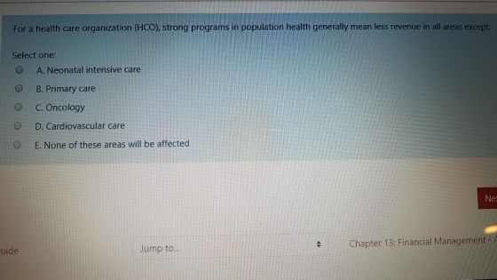 For a health care organization (HCO), strong programs in population health generally mean less revenue in all areas except Se