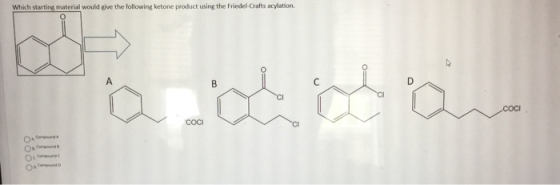 Which starting material would give the following ketone product using the Friedel Crafts acylation adidas όόόό