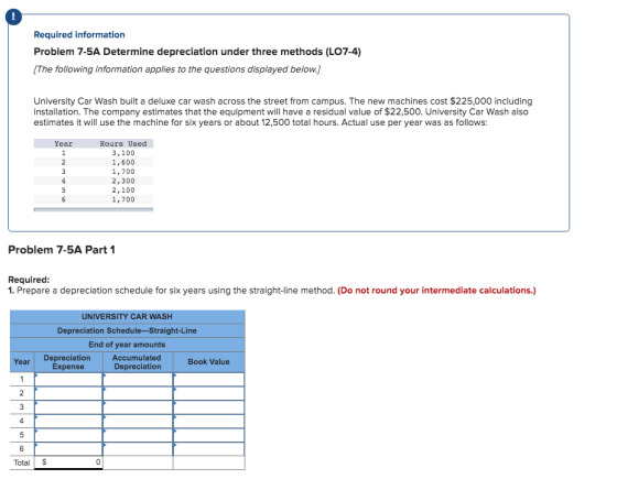 Required information Problem 7-5A Determine depreciation under three methods (LO7-4) (The following information applies to th