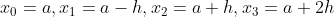 x_0 = a, x_1 = a-h, x_2 = a+h, x_3 = a + 2h