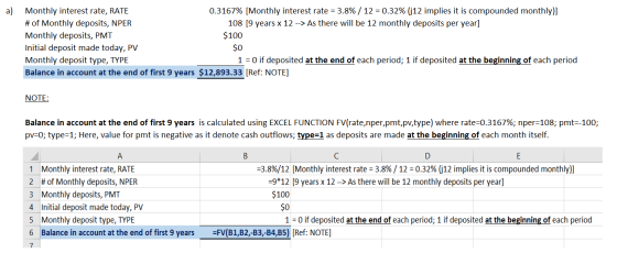 a) Monthly interest rate, RATE 0.3167% [Monthly interest rate = 3.8% / 12 = 0.32% (j12 implies it is compounded monthly)] # o