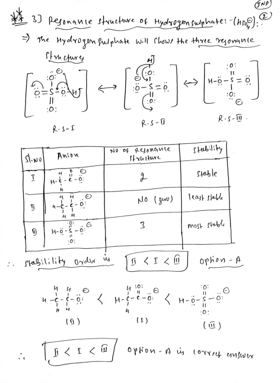 INP 2 3] Resonanie structure of Hydrogen sulphate! -(hsoo): the Hydrogen sulphate will shows the three resonance 4) Com :0-=0