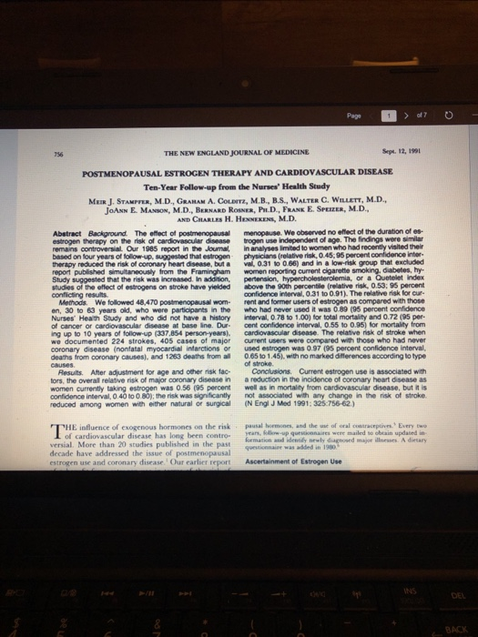THE NEW ENGLAND JOURNAL OF MEDICINE Sepa. 12, 1991 POSTMENOPAUSAL ESTROGEN THERAPY AND CARDIOVASCULAR DISEASE Ten-Year Follow