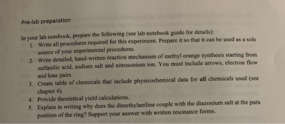 Pre-lab preparation In your lab notebook, prepare the following (see lab notebook guide for details): 1. Write all procedures