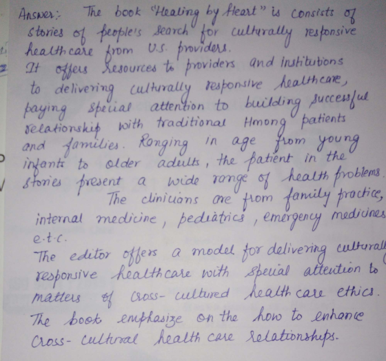 Answ. The book Healing by Heat) is consists σ7 froia ruei les Jearcho culr 2 t ie Xesourc es ta providers and iuhtubons to de liveing culturally tesponsivehoalhcane aying Spelias attenbon to building Jucceslut selationskit oith traditiona Hmong patients and families Ronging in age om you inant to older acl, the patent in the health fproblens rochice stomes present a wide Tom The cinitions ne fom fo intenal mecdivine, pedatics , emdgeny madrune et c. The edulor model for deliveing cultural Soss- cultured TAe book, enutkaaize on the hono to enhance Cras- Cultrnal health case Ralationsups