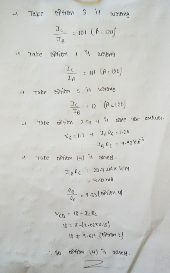 Take option 3 is 5 wrong Ic = 101 (B2120) IB Take option is wrong Ic IB c lll 18 = 120] Take Option s. is wrong Ic IB = 12 (B