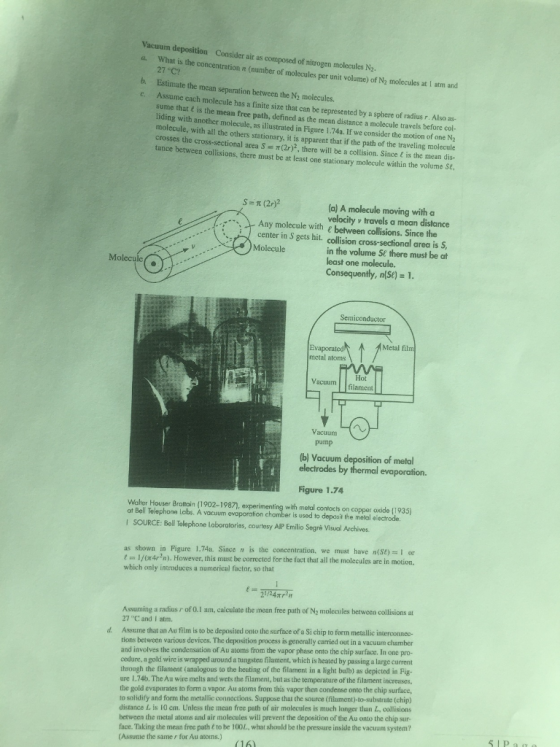Vacuum deposition Consider air as composed of nitrogen molecules N d What is the concentration n (number of molecules per uni