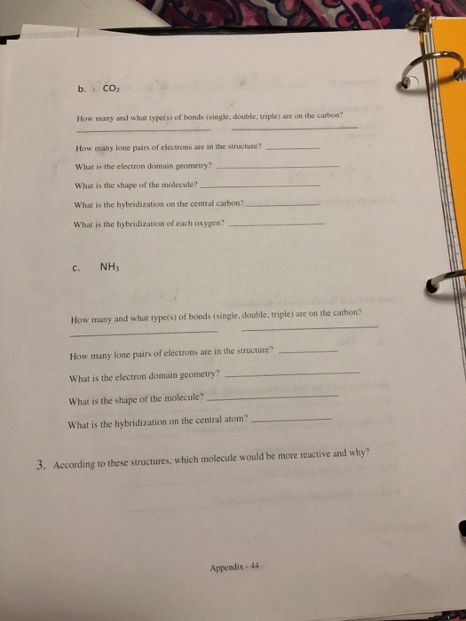 b. CO How many and what types) of bonds (single, double, triple) are on the carbon? How many lone pairs of electrons are in t