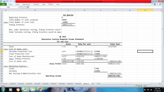 х XI - 2-- Income Statement - Microsoft Excel (Product Activation Failed) File Home Insert Formulas Data Review View ♡ DE X P