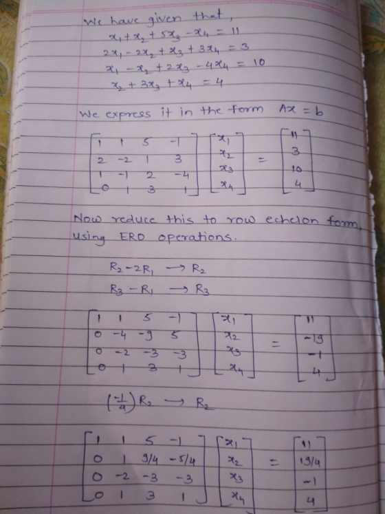le have given 3 1 b ne express it in the -form Ax-b 2 23 low rduce this to row echtlor sing ERO opexations -1 1) 0 -2 -33