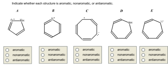 Indicate whether each structure is aromatic, nonar