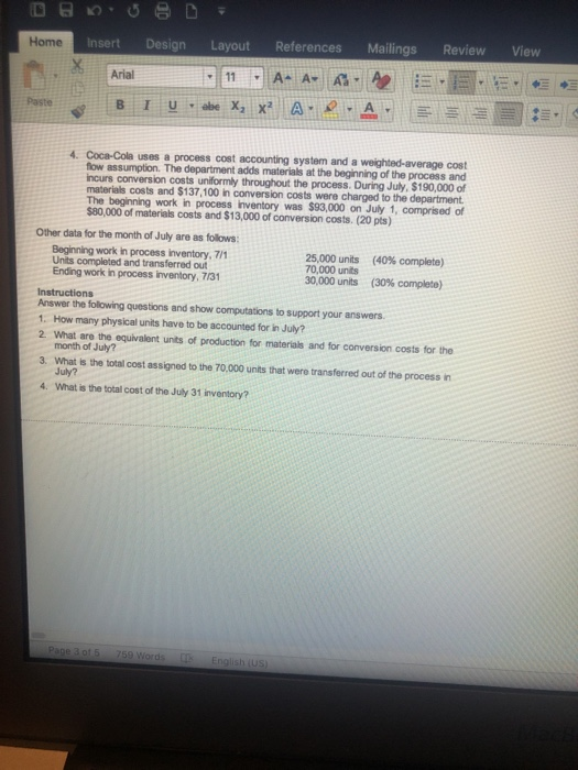DBD0 8 D = Home Insert Mailings Review View Design Layout References 11 - A- A A I U .abe X, X? A. A A B 4. Coca-Cola uses a