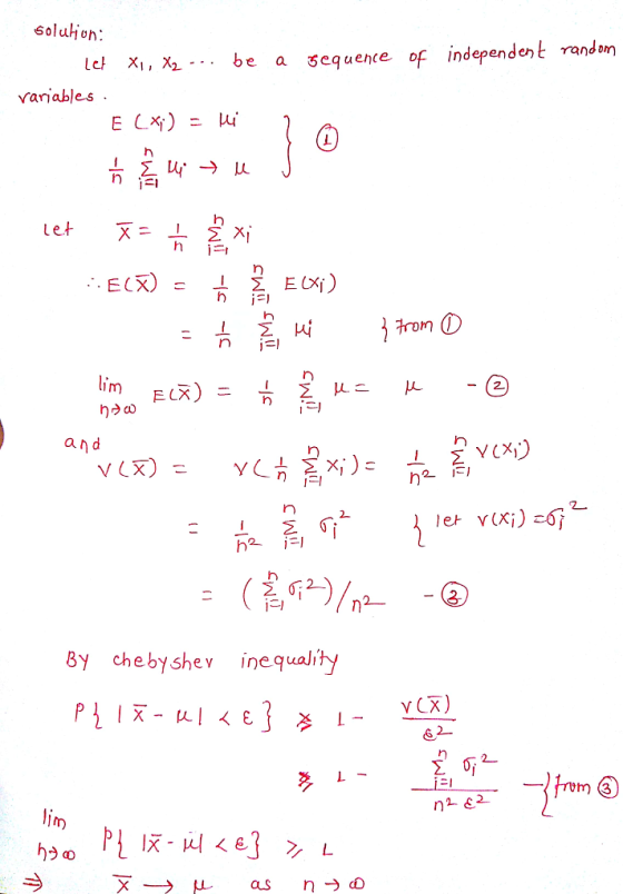 soluion Xi , X2 be a 3equence of independent Yandon variables . Im y chebyshe inequality Σ叮