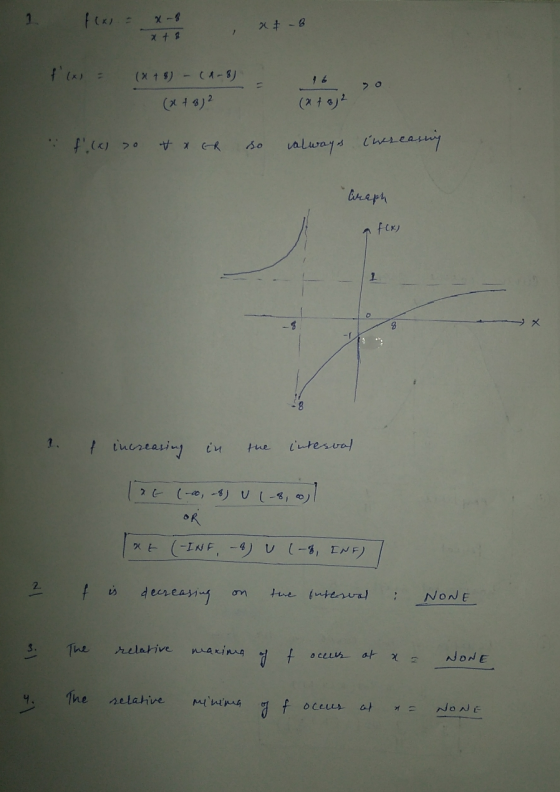 1 28 -8 X + 8 f(x = (x+8) (1-8) (x + 8) 2 (a + og 2 f.ro tx ER always increasing Graph a fcx 1 0 8 f increasing in the inter