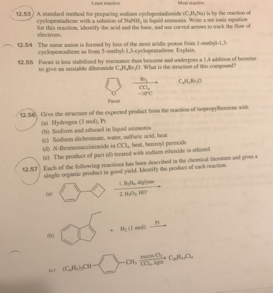 Least reactive Most reactive 12.53) A standard method for preparing sodium cyclopentadienide (C H Na) is by the reaction of c