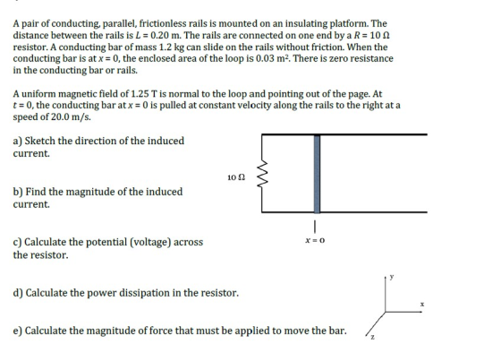 A pair of conducting, parallel, frictionless rails is mounted on an insulating platform. The distance between the rails is L