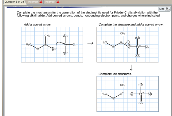 Image for Complete the mechanism for the generation of the electrophile used for Friedel-Crafts alkylation with the fo
