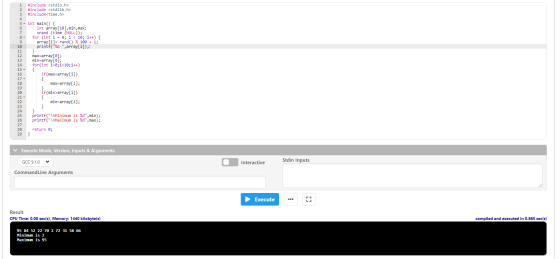 1 2. 3 4 5 6 #include <stdio.h> #include <stdlib.h> #include<time.h> 7 int main() { int array(10), min, max; srand (time(NULL