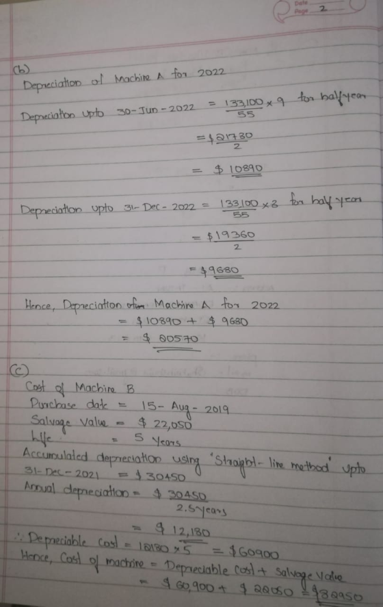 Depreciation of Machine A fou 2022 30-Jun-2022 = Depreciation Uplo 33,100x9 for balfyear 55 =421730 = $ 10890 Depreciation up