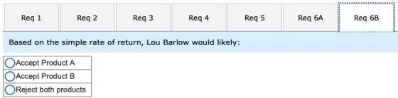 Reqı Req 1 Req 2 Rega Reg 3 Req3 Req 4 Rega Req 5 Reqs ReqGA Req 6А Req 6B Based on the simple rate of return, Lou Barlow wou