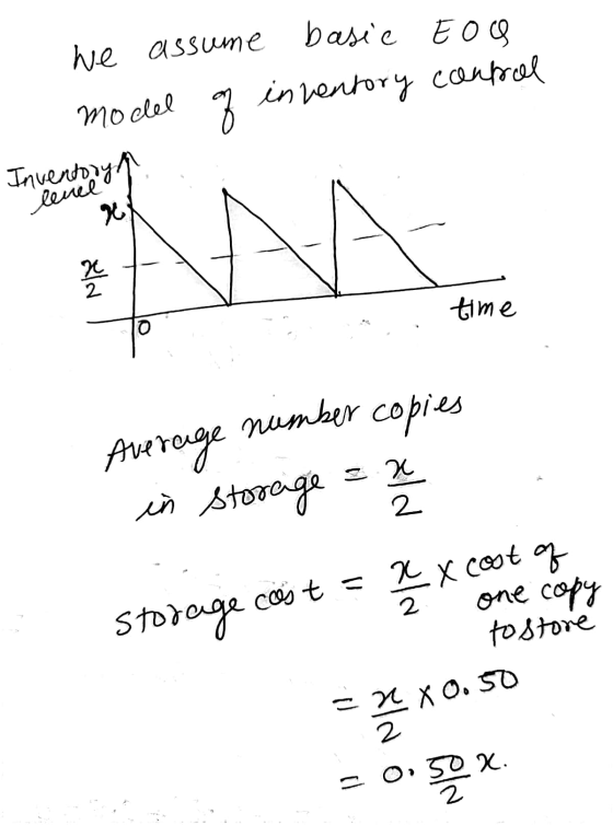 we assume basic EOS model of inventory control Inventory leuel 1 time Average number copies in storage = 2 = x cost of one co