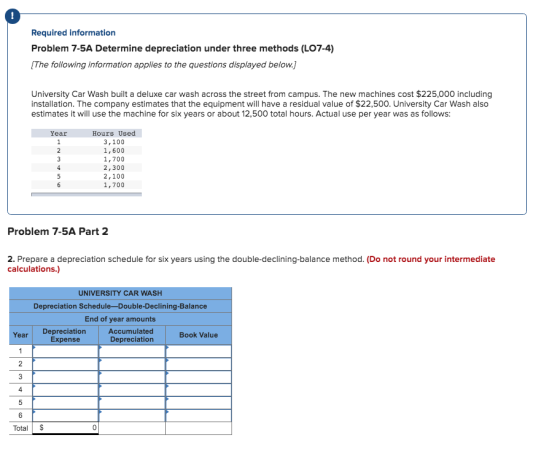 Required information Problem 7-5A Determine depreciation under three methods (LO7-4) (The following information applies to th