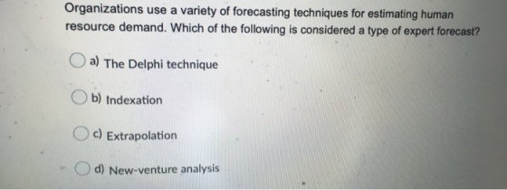 Organizations use a variety of forecasting techniques for estimating human resource demand. Which of the following is conside