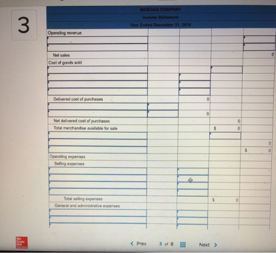 3 MORGAN COMPANY Income Statement Year Ended December 31, 2019 Operating revenue 0 Net sales Cost of goods sold Delivered cos