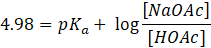 [NaoAc] 4.98 = pKa + log [HOÀc]