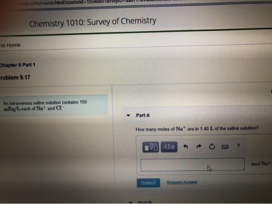 yu.com coursem ureid=1534000 lochepi-ddol Chemistry 1010: Survey of Chemistry se Home Chapter 9 Part 1 roblem 9.17 An intrave