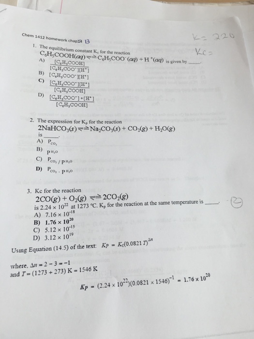 The equilibrium constant k_e for the reaction C_6