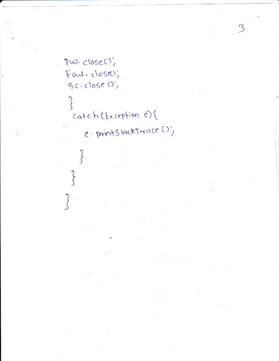 3 Puo.closcc Puu. closeC) Foud clos SC close o, Catch CEx ception e) e printS tacKae