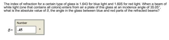 The index of refraction for a certain type of glas
