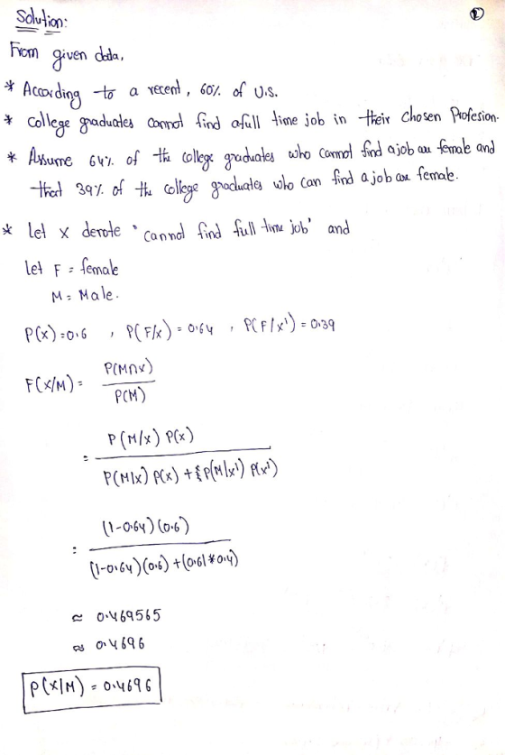 Fom ven dda College gaduales cl infll tae job in -teir choten Pofesin a job a lemae lel F semale M: Male P(Mlx) P) (1-06) (06) (I-o@v)(0-6) t(o,6Ko.y) 06565 [P(디n).uure l