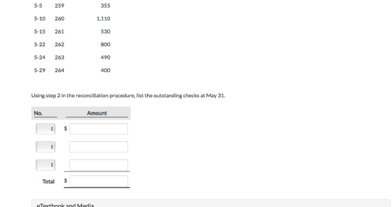 5-5 259 355 5-10 260 1,110 5-15 261 530 5-22 262 800 5-24 263 490 5-29264 400 Using step 2 in the reconciliation procedure, l