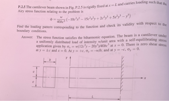 th L and carries loading such P.2.5 The cantilever beam shown in Fig. P.2.5 is rigidly fixed at Airy stress function relating