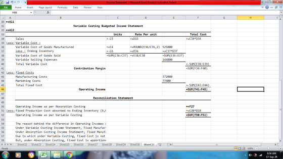 х ♡ DE X F H Total Cost =+C34*D34 XI - 95 Income Statement - Microsoft Excel (Product Activation Failed) File Home Insert Pag