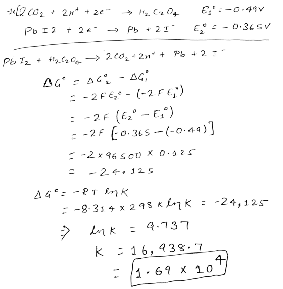 -1x12 co, + 2+ + 2e - > Н. С. 0, Pь I2 + 2e- = Pb + 2т- E® : -0.44v Е,0 г — О. 3 sv РЬ І, + H2 (0 5 2 0, + 2x1 + Pь + 2 т. Дc