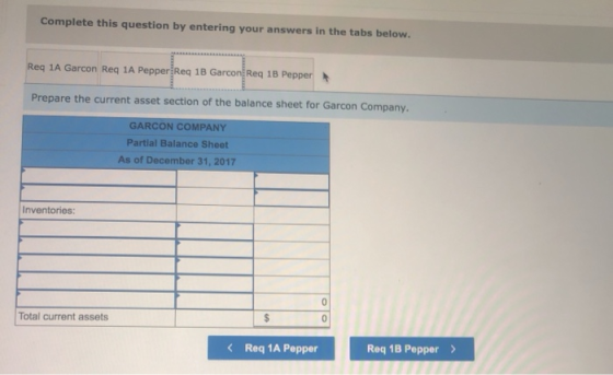 Complete this question by entering your answers in the tabs below. Req 1A Garcon Req 1A Pepper Req 18 Garcon Req 18 Pepper Pr