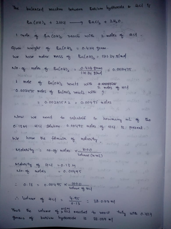 4cl ts The Bagium hydhoxide balanced reackon between Bac, + 2o Ba CoH)+ 24 - 2 meles o 44 1mele ot Ba Cot) Teads witt Given w