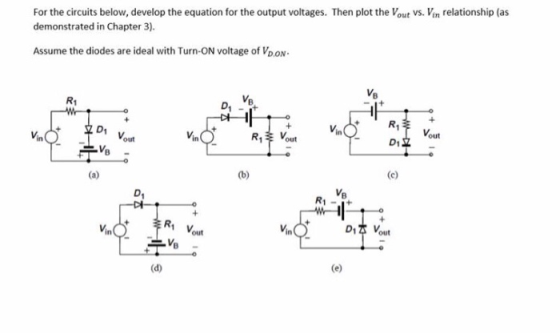 For the circuits below, develop the equation for the output voltages. Then plot the Vout vs. Vn relationship (as demonstrated