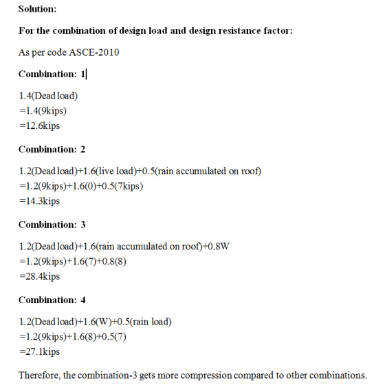 Solution: For the combination of design load and design resistance factor: As per code ASCE-2010 Combination: 1 1.4(Dead load