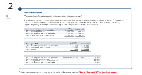 Required Information 2.5 The following information applies to the questions displayed below.] points The following partially