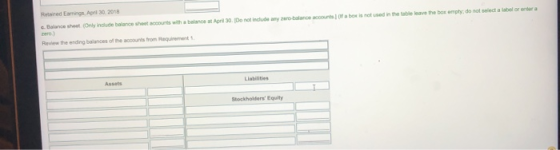 alwborna Retired Emin April 30, 2018 Balance sheet Only include balance sheet accounts with a balance at April 30. Do not inc